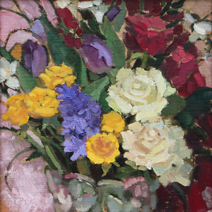 Bouquet of spring flowers, painted with oil