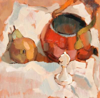 Chess Piece, Copper Teapot and a Pear painting by Elena Morozova
