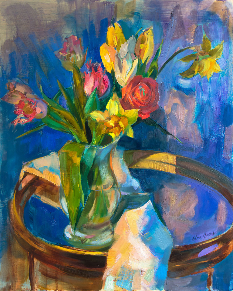 Cobalt Tulips painting by Elena Morozova