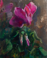 Oil painting of a pink Cyclamen flower