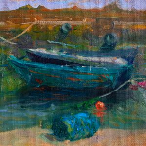 Boats docked at the harbour, oil on canvas