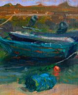 Boats docked at the harbour, oil on canvas