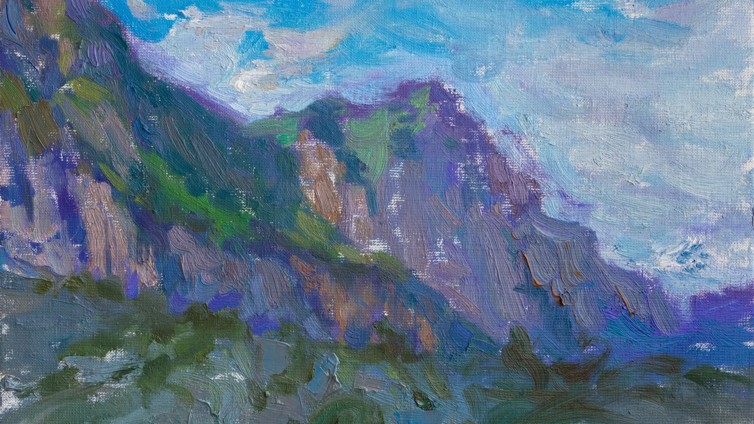 Impressionistic painting of mountains