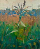 Grass in the field painted with oil