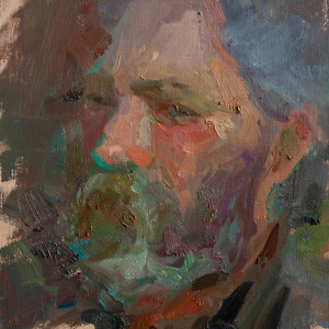 A quick portrait painting of a man with a beard