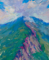 Mountain and clouds painted with oil