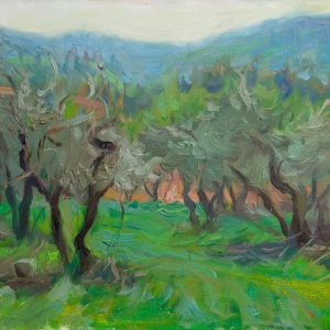 An olive grove painted with oil on canvas