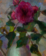 Pink rose study, painted with oil on canvas