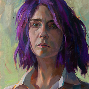 Portrait of a woman with purple hair