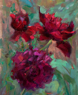 Painting of red and pink roses in the garden