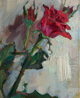 A single red rose painted with oil on canvas