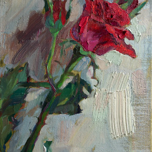 A single red rose painted with oil on canvas