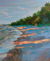 The Baltic sea and the forest at the sunset painted with oil