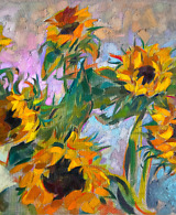 Oil painting of sunflowers in a modern expressionist manner