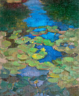 Water lilies and sky reflection, painted with oil