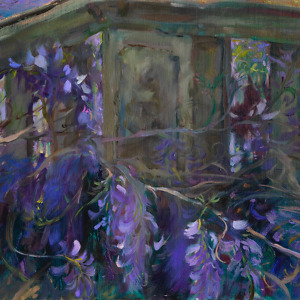 Wisteria flowers painted with oil on canvas