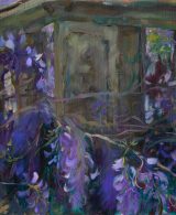 Wisteria flowers painted with oil on canvas