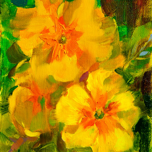 Yellow violets, painted with oil on canvas